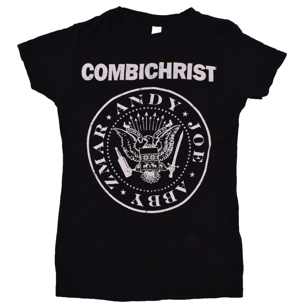 COMBICHRIST Ramones-style Logo Fitted Black Short Sleeve Baby Tee Juniors Medium